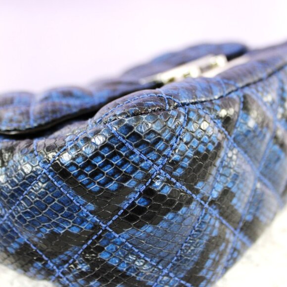 Michael Kors Quilted Snake-Embossed Shoulder Bag Blue Black Chain Strap NWOT - Picture 8 of 14